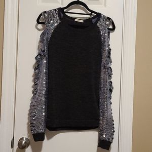 Gray and Silver Sequin Cutout Sleeve Top